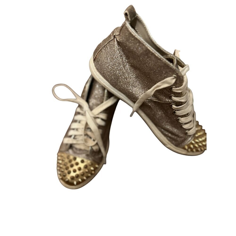 Steve Madden Gold & Glitter High-Top Sneakers With Studded Toes Size 6M - Picture 5 of 7